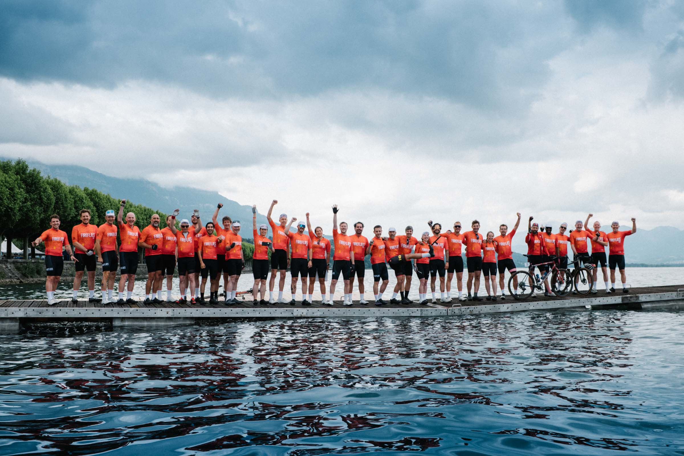 Group of cyclists in an epic landscape